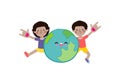 Earth day, cute kids save the world, world environment day, on white background vecter illustration flat style.