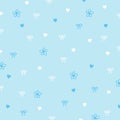 Vector illustration of flowers, ribbon and heart on a pastel blue background for floral wallpaper
