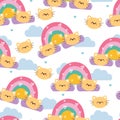 seamless pattern cartoon cat with rainbow and sky element