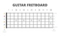 Guitar fretboard chart vector illustration. Guitar neck map with frets and six strings from the thickest to the thinnest
