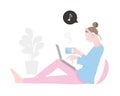 a woman who is using PC and relax in her home -vecotor simple illustration