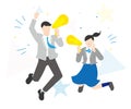 a boy and a girl jumping with joy -simple colour illustration vector set