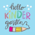 Hello kindergarten, hand drawn lettering with pencil. Royalty Free Stock Photo