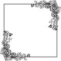 Frame decorated with flowers vector illustration in black and white. Royalty Free Stock Photo
