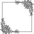 Frame decorated with flowers vector illustration in black and white. Royalty Free Stock Photo