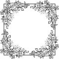 Frame decorated with flowers vector illustration in black and white. Royalty Free Stock Photo