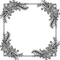 Frame decorated with flowers vector illustration in black and white. Royalty Free Stock Photo
