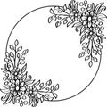 Frame decorated with flowers vector illustration in black and white. Royalty Free Stock Photo