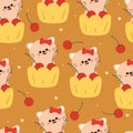 seamless pattern cartoon cat inside a cherry cupcake Royalty Free Stock Photo