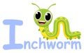 Cute font alphabet I for inchworm cartoon characters Royalty Free Stock Photo