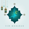 Eid Greeting background blue vector, Arabic Eid Mubarak celebration background Royalty Free Stock Photo