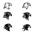 Assortment of dynamic falcon head logo silhouettes in black. Royalty Free Stock Photo