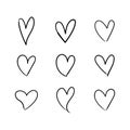 Set of hand drawn heart. hand drawn heart outline set. rough marker love symbol isolated Royalty Free Stock Photo