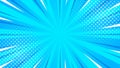 Bright blue abstract background. Blue comic sunburst effect background with halftone. Royalty Free Stock Photo