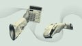 Hands holding calculator and point of sale machine collage art Royalty Free Stock Photo