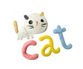 Handmade cartoon cat, Lettering cat. Modeling clay pet. Royalty Free Stock Photo