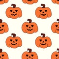 Halloween seamless pattern with smile pumpkins. Vector flat illustration. Royalty Free Stock Photo