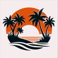 palm tree beach silhouette vector on a white background Royalty Free Stock Photo