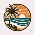 palm tree beach silhouette vector on a white background Royalty Free Stock Photo