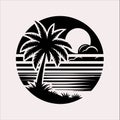 palm tree beach silhouette vector on a white background Royalty Free Stock Photo