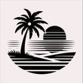 palm tree beach silhouette vector on a white background Royalty Free Stock Photo