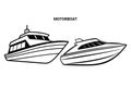 Vector illustration of isolated Motorboat outline on white background. Royalty Free Stock Photo