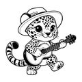 cute leopard playing guitar vector art outline illustration Royalty Free Stock Photo