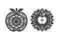 Vector Illustration of an apple mandala, Hand Drawn Decorative Fruit Royalty Free Stock Photo