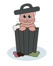 Problem with cat behavior. Kitten digs in the garbage. Cute flat illustration. Royalty Free Stock Photo