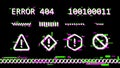 Retro glitch distortion error 404 text and warning sign Royalty Free Stock Photo