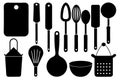 Comprehensive Kitchen Tools Silhouette Vector Collection Essential Cooking Utensils. Royalty Free Stock Photo
