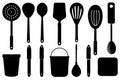 Comprehensive Kitchen Tools Silhouette Vector Collection Essential Cooking Utensils. Royalty Free Stock Photo