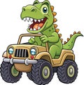 Cute Dinosaur Driving Off-Road Jeep Cartoon Illustration for Kids\' Fun Adventure Theme Royalty Free Stock Photo