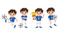 Cute boy playing soccer with different poses Royalty Free Stock Photo