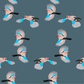 Eurasian jay seamless pattern on blue forest bird stock vector illustration Royalty Free Stock Photo