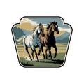 Couple of horses running in open field vector art illustration Royalty Free Stock Photo