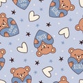 Blue Love Pattern Teddy Bear Background San Valentines Pattern Royalty Free Stock Photo