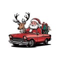 Santa Claus reindeer and carload of gifts vector art Royalty Free Stock Photo