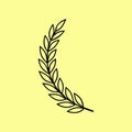 Minimalist Laurel Leaf Line Art on Yellow Background - Elegant Botanical Design. Royalty Free Stock Photo