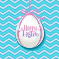 Colorful Happy Easter Greeting card with hanging egg and colorful pattern background Royalty Free Stock Photo