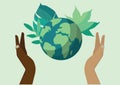 Two diverse hands gently hold the Earth, Symbolizing unity and environmental care Royalty Free Stock Photo