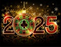 Casino 2025 New Year , poker clubs card, vector Royalty Free Stock Photo