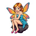 Enchanting Sitting fairy Illustration, Ocean-Inspired Fantasy Art. Royalty Free Stock Photo