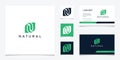 Letter N natural leaf green flower logo design inspiration Royalty Free Stock Photo