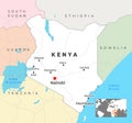 Kenya Political Map with capital Nairobi, most important cities with national borders Royalty Free Stock Photo