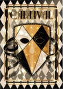 Happy Carnival bauta mask card in art deco style , vector Royalty Free Stock Photo