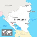 Nicaragua Political Map with capital Managua, most important cities and national borders Royalty Free Stock Photo