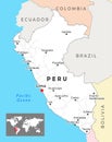 Peru map with capital Lima, most important cities and national borders Royalty Free Stock Photo