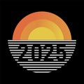 2025: A New Beginning - Rising Sun Horizon Motif with Curved Lines and Gradient Colors for a Modern Royalty Free Stock Photo