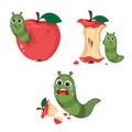 Cute cartoon green worm set. Kids character design Royalty Free Stock Photo